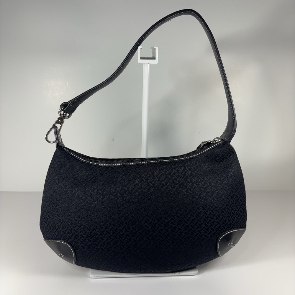 Vintage Talbots Y2K Black Jacquard Hobo Bag Contrast Stitching Shoulder Purse